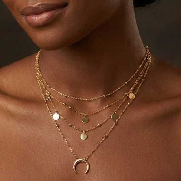 Elizabeth Besich Jewelry - Layered Gold Disc and Crescent Necklace - Women